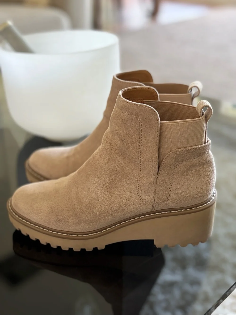 Dolce Vita Tan Suede Chelsea Booties with Lug Sole